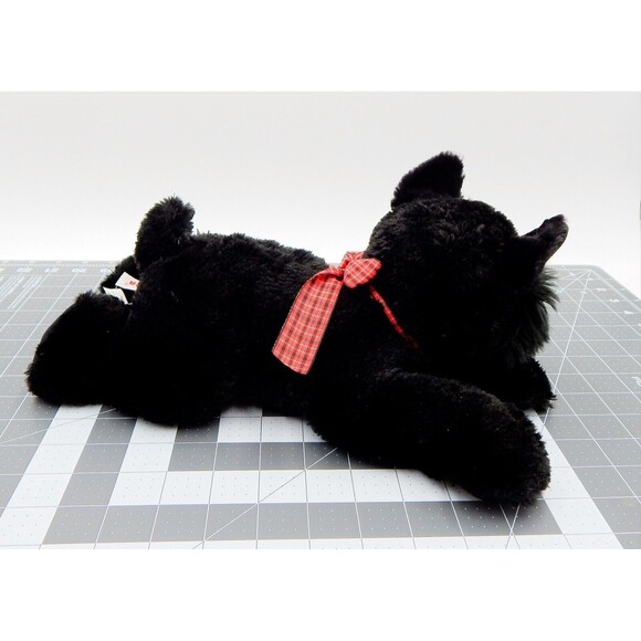 Aurora Scottish Terrier Puppy Dog 12" Black Stuffed Plush With Red Plaid Bow - Picture 3 of 11